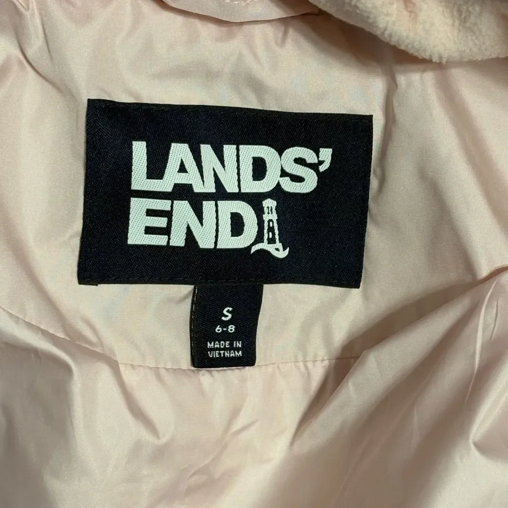 Lands’ End Light Pink Women's Down Fur-Trimmed Hood 3/4 Length Puffer Coat SMALL - Picture 5 of 6